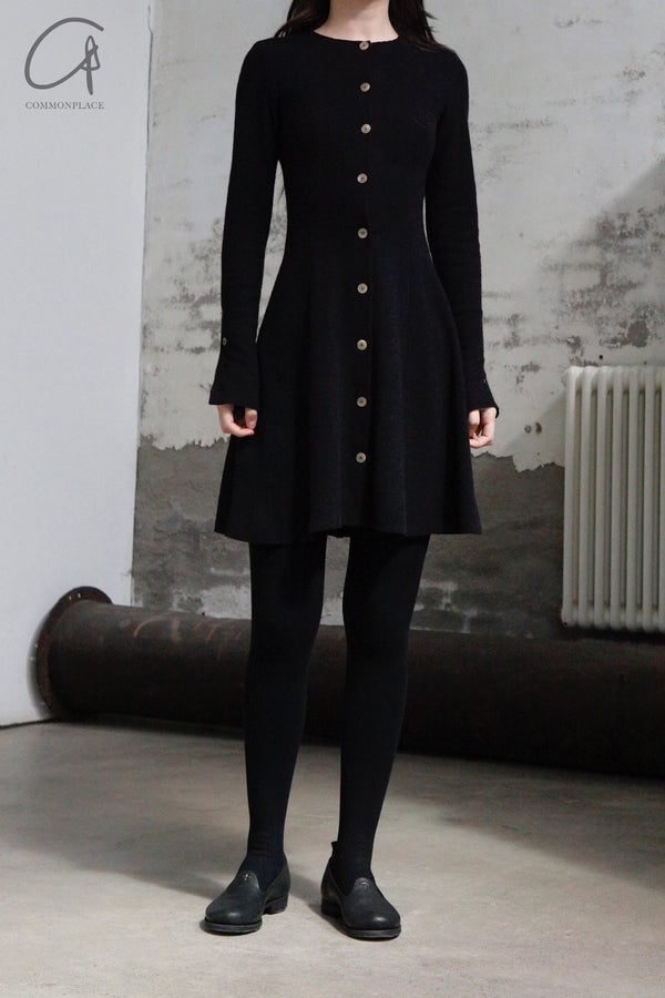 M.A+ round neck long -sleeved stitching dress D103DL/B jWM black